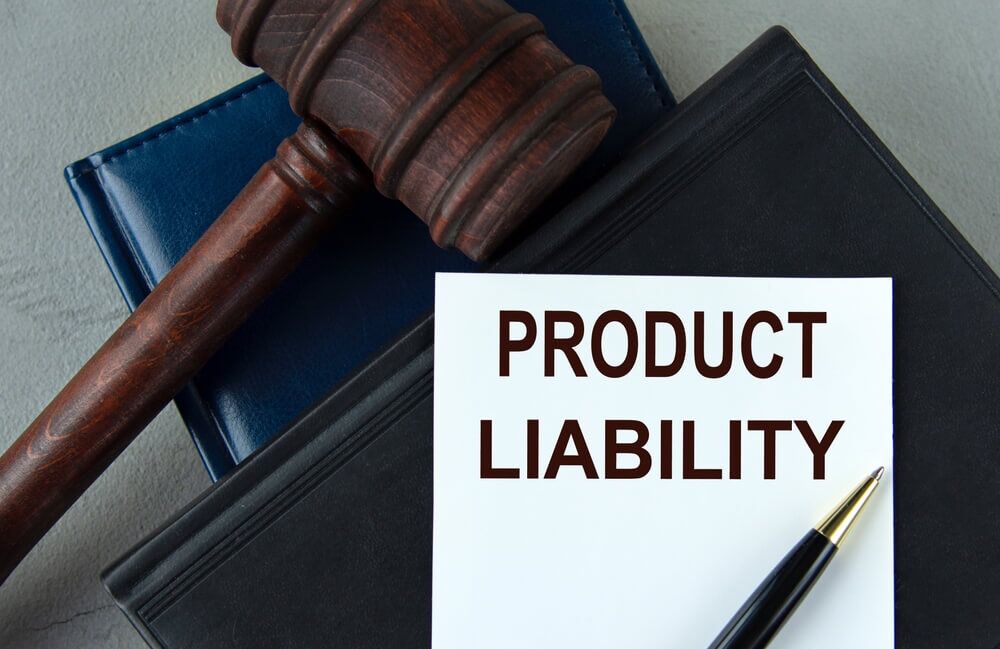 Concept on product liability with judge hammer on the side.
